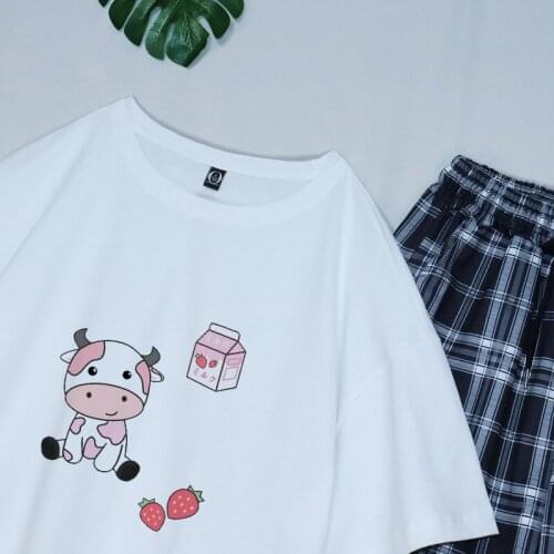 Harajuku Plaid Pants Sleepwear Women Set Trousers Streetwear Pajamas Women Pants Strawberry Milk Aesthetic Loose Casual Outfit