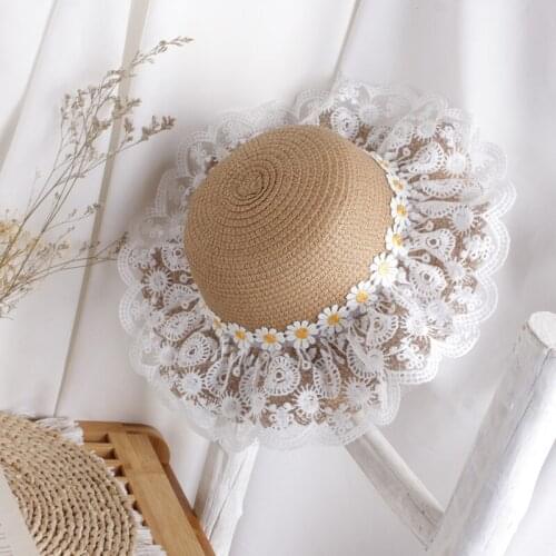 New Girls Hats Large Wide Brim Straw Woven Sun Protection Beach Hat Colorful Pompom Ball Summer Floppy Bucket Caps Accessories