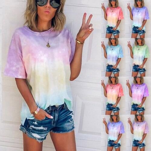 Top Fashion Sexy Womens Tie-dye Casual O-neck T-shirt Fashion Tie-dye Printing T-shirt print loose T-shirt womens top s-5xl