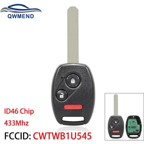 BHKEY CWTWB1U545/CWTWBIU545 Smart Car Key for Honda Pilot 2005-2008 Car key Car Remote Key Fob 3 Buttons ID46 Chip