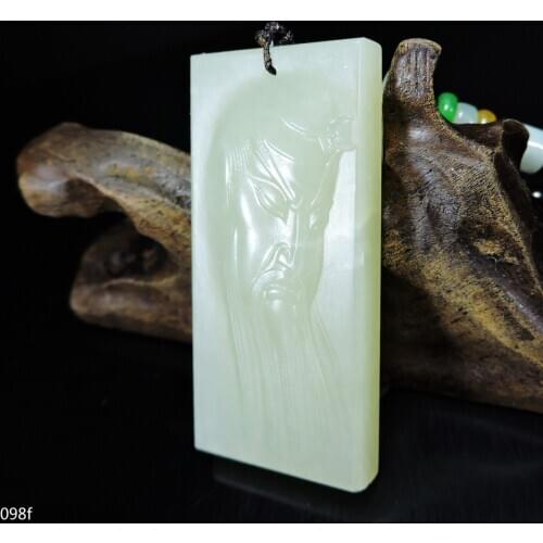 Jade Jewelry Certified Hetian Jade Pendant Hand-Carved General Guangong Jadeite Necklace Pendant Gift No Treatment 098f