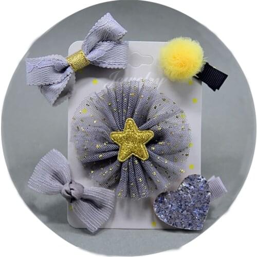 5PCS girls flowers hair clips cartoon Hairgrips hairpins toddlers kids Animal Bow safety Barrettes Accessories gift set Headwear