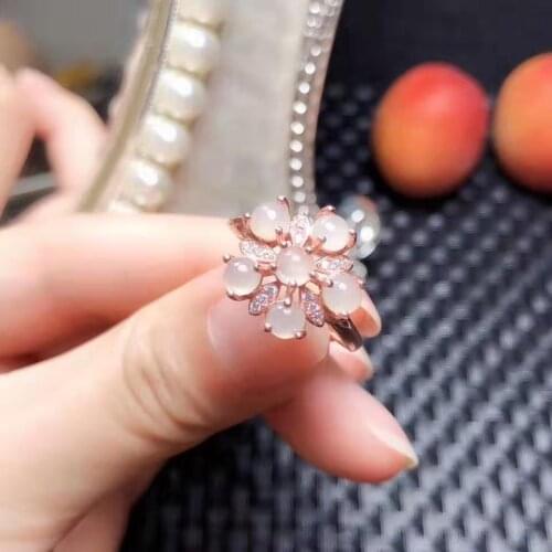 Real 925 Sterling Silver Ice Color Jadeite Flower Pattern Ring Fashion Fine Wedding Jewelry for Women Free Shipping