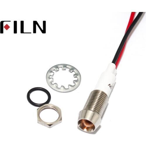 10mm Concave LED Matel Indicator Light with 20cm cable 6V 12V 24V 110V 220v red yellow blue green white led