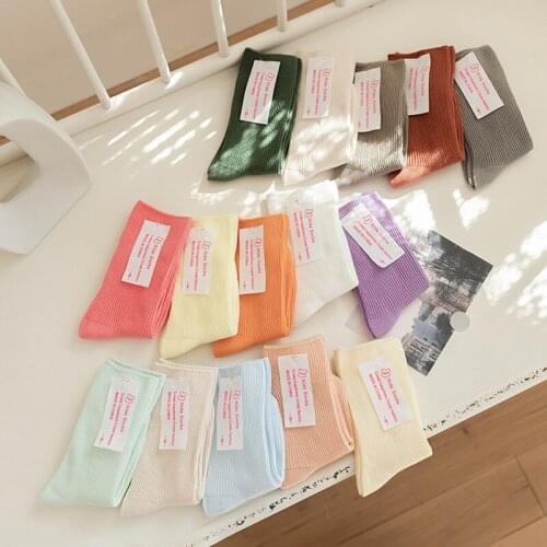 2021 Childrens Socks Toddlers Boys Girls Unisex Organic Cotton Tube Socks Pure Color Small Fresh All-match Socks 1-8 Years Old