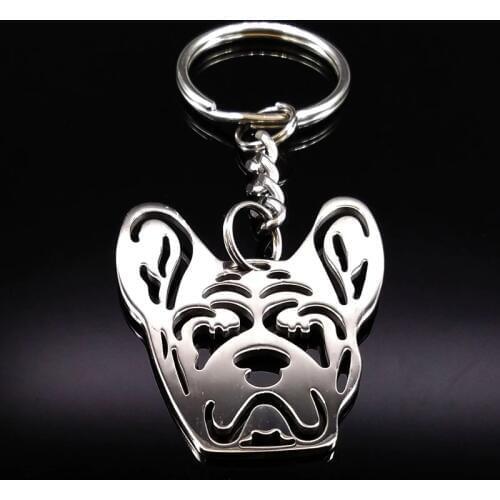 2021 Fashion French Bulldog Stainless Steel Keyring for Women Dog Pokemon Keychain Jewelry bulldog K909S02