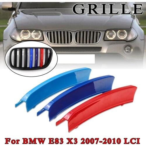 3pcs / Set 3dfor BMW E83 X3 LCI 2007-2010 7 Poles grille Motorsport Power Car Front Grille Trim Sport Strips Cover Stickers