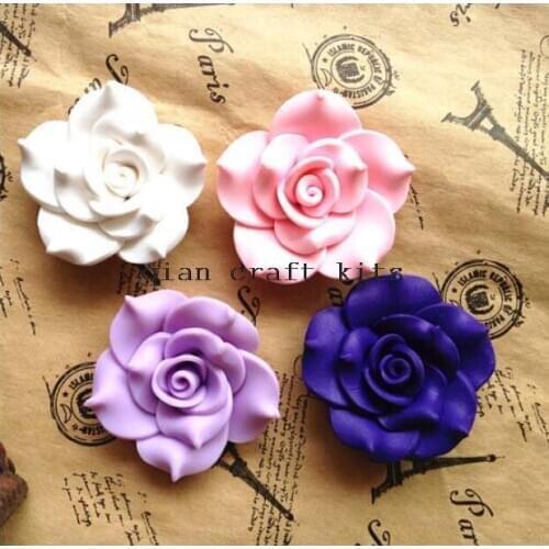 30pcs super large mix color Fancy polymer Clay handmade Rose Decoden Cabochon (45mm)