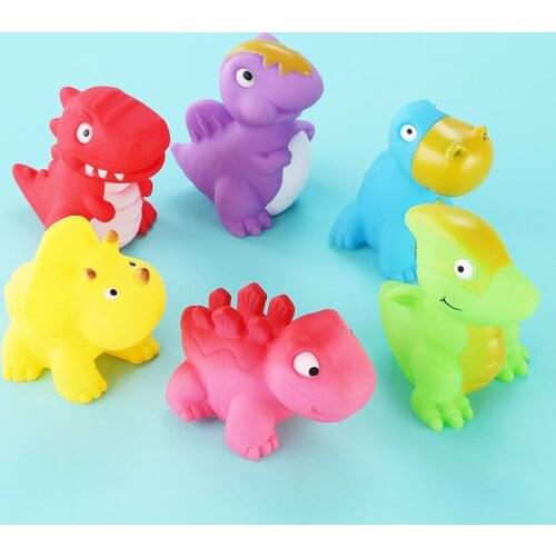 6pcs Toddler Bath Toys Lovely Cartoon Mini Dinosaur Soft Rubber Squeeze Sound Bathtub Water Play Set Baby Funny Shower Gift