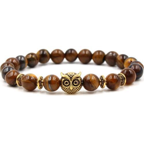 6 Styles 8MM Tigers Eye Stone Beads Bracelet Metal Owl Lion Head Charms Balance Buddha Prayer Stretch Yoga Bracelet Jewelry