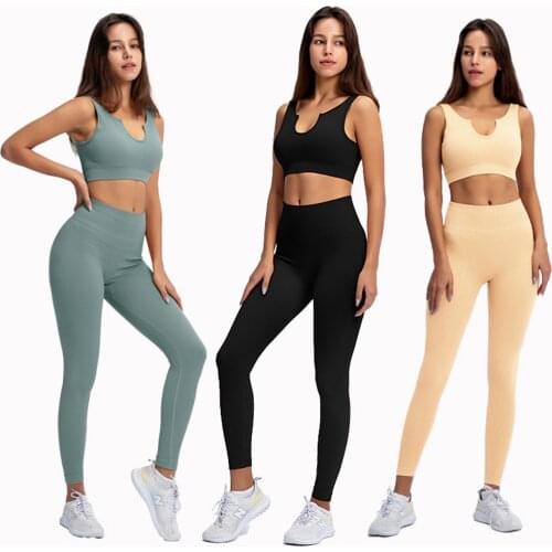 Custom logo U Collar Seamless Sport Set Women 2pcs Piece Crop Top Bra Leggings Yoga Sportsuit Workout Outfit Fitness Gym Clothes