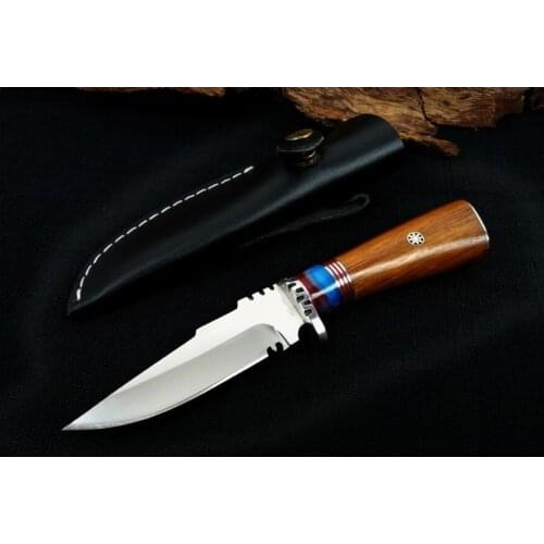 Fighting Frenzy Straight Fixed Blade Knife Steel+yellow Wood Handle Self-defense Portable Tactical Survival Hunting Knives