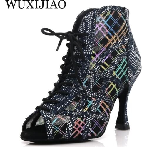 WUXIJIAO brand Latin dance high boots shoes soft sole shoes salsa ballroom ladies mesh dance shoes Cuba high heels