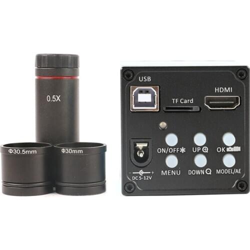 20MP 1080P HDMI HD USB Digital Industry Microscope Camera TF Card Video Recorder+0.5X C mount Eyepiece Lens +30mm 30.5mm adapter