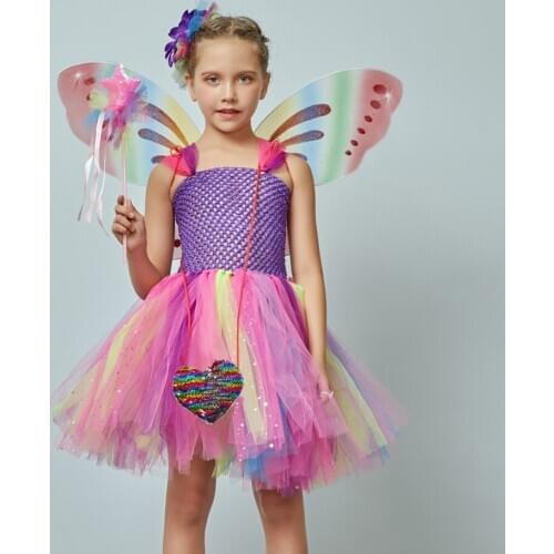 Baby Butterfly Costumes with Wing Girls Cartoon TUTU Dress Halloween Costume Dresses For School Party Performance Cosplay Outfit