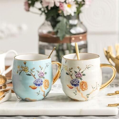 European Ceramic Coffee Mug Household Bone China Couple Milk Cup Creative Large Capacity Retro Pastoral Office Afternoon Teacup