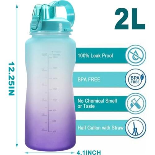 2L BPA Free Plastic Gallon Sports Leakproof Time Marker Straw Water Bottle For Outdoor Portable Drinkware Drink Bottle