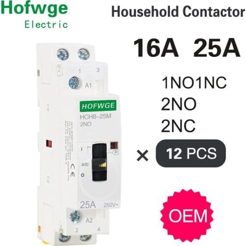 HCH8-25M 2P 25A 220V Din Rail Household AC Modular Contactor With Manual Control Switch 2NO 1NO1NC or 2NC