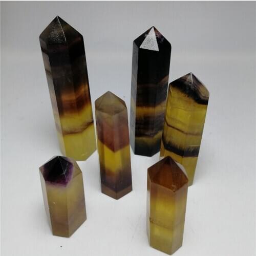1 pc 30-80g 100% Natural coloured fluorite crystal point healing crystal wand and feng shui chakra stones for decoration