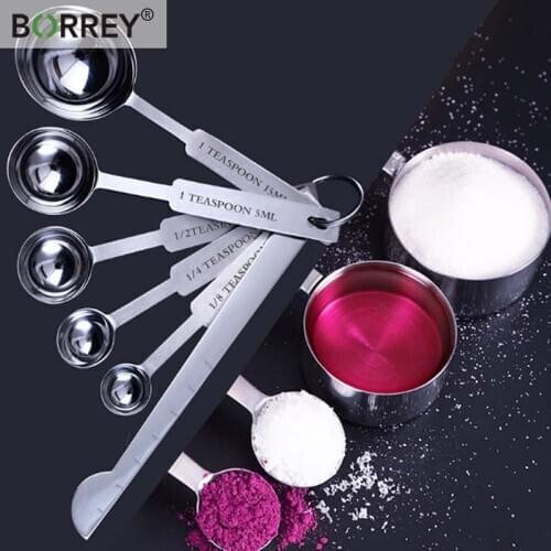 BORREY Stainless Steel Measuring Cups With Scale Kitchen Measuring Baking Cooking Tools Set Stackable Measuring Coffee Tea Spoon