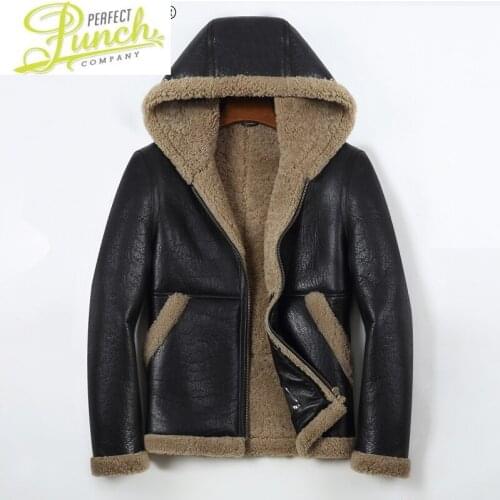 Coat Fur Genuine Sheepskin Leather Jacket Men Motorcycle Clothes Winter Coat Male Hooded Mens Jackets Jaqueta LXR626