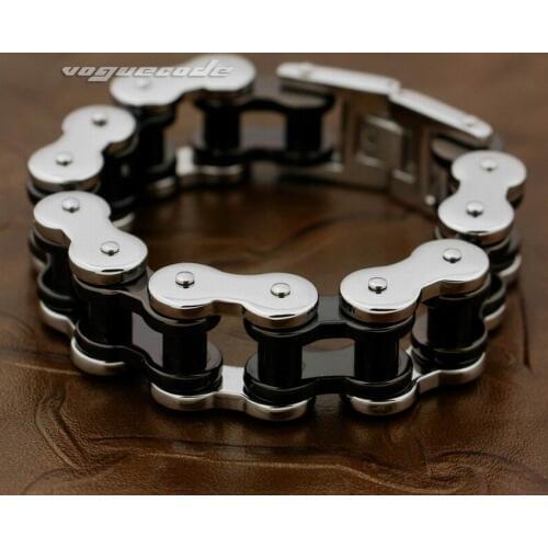 LINSION Motorbike Chain 2 Tone 316L Stainless Steel Mens Bracelet 5S006 Free Shipping