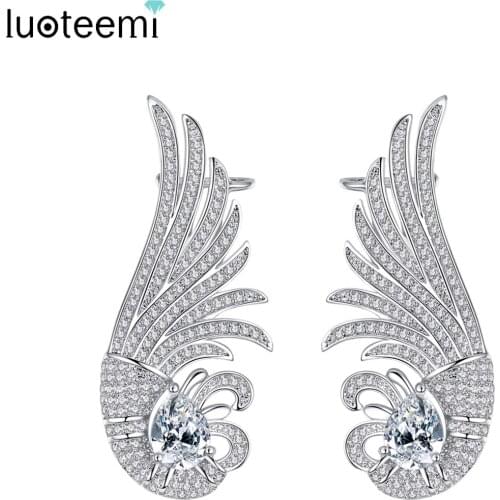 LUOTEEMI Brand New Brilliant CZ Micro Paved Elegand Secular Bird Big Stud Earrings for Women Earring Fashion Party Jewelry 2017