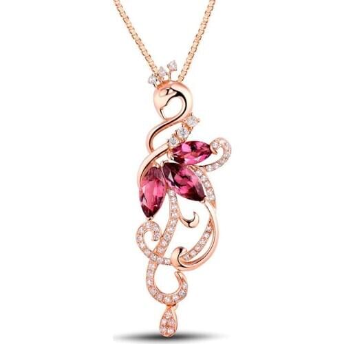 MENGYI 9 2 5 Fashion Peacock 9 2 5 Pendant Necklace Inlaid With Red And White Zircon Rose Gold Clavicle Necklace Women Jewelry