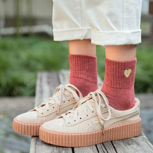 Heart Embroidery Japanese Kawaii Cute Socks Autumn Winter Thick Woman Socks Harajuku Vintage Streetwear Crew Socks for Christmas