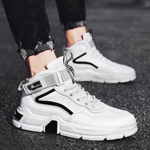 High Top Non Slip Mens Sports Shoes PU Leather Sneakers Mens Running Tennis Shoes Sport White Runners Athletic Brands Gym A-762