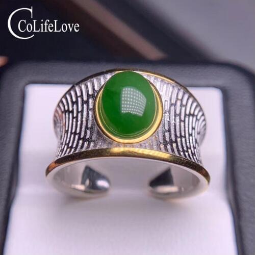 CoLife Jewelry 925 Silver Gemstone Ring for Man 7mm*9mm Natural Jasper Man Ring Sterling Silver Jasper Jewelry for Man