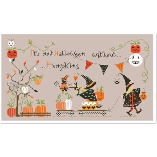 Halloween with pumpkin cross stitch kit design cotton silk thread 18ct 14ct 11ct linen flaxen canvas embroidery DIY Dreampattern
