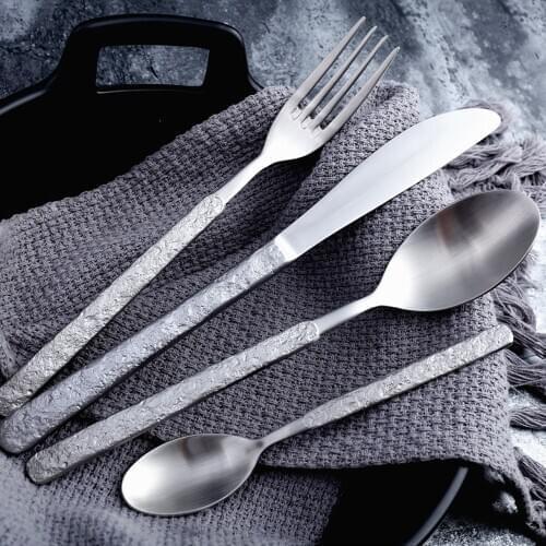 Tableware Set 304 Stainless Steel Cutlery Set 1/6/8/12/16/24 pcs Flatware Vintage Knifes Forks Spoons Matte Non-slip Dinner Set
