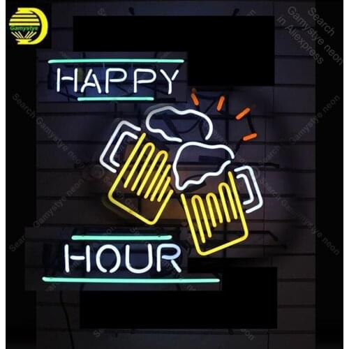 Neon Sign for Happy Hour neon Light Sign illuminated Business Display Beer Club Sign glass Tubes Handcrafted Neon signs Fill Gas