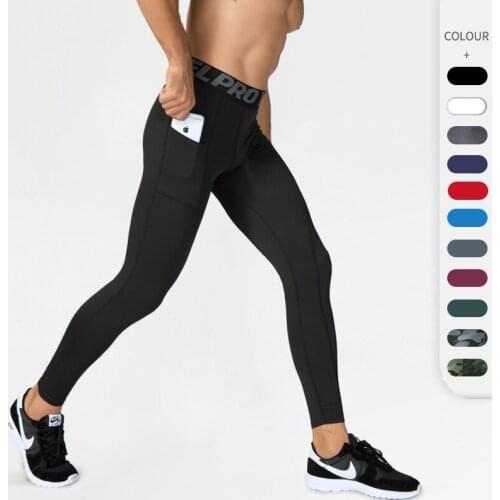 2021 Sport Quick Dry New Model Stretch Compression Pants With Pocket Fitness Gym Leggings Men Running Tights Jogging Trousers