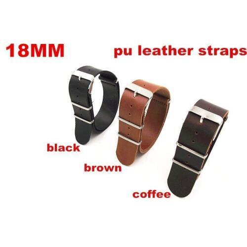 New arrived 10PCS/ lots High quality 18MM PU leather nato straps Watch band leather strap black ,brown,coffee color