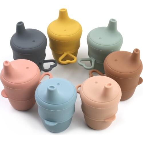 Solid Colour Portable Outdoor Handcup Soft Training Whole Set Water Cups Leakproof Portable Beverage drinking sippy Cups