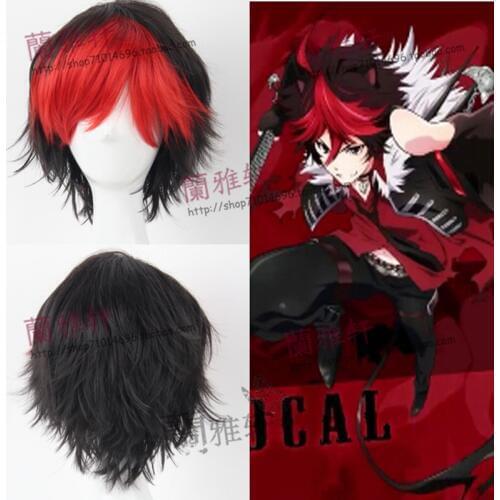 Show By Rock!! Crow Short Black Hair Red Bangs Wig Cosplay Wig Heat Resistant Fibre + Wig Cap