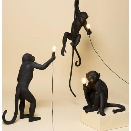 Resin Black White Gold Monkey Lamp Pendant Light For Living Room Lamps Art Parlor Study Room Led Lights lustre With E27 Led Bulb