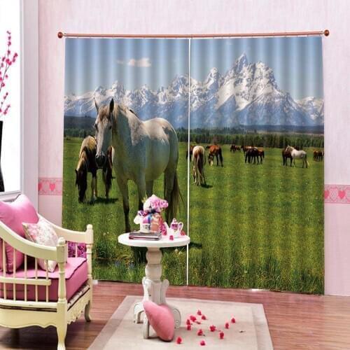 Custom 3D Curtain Horse breeding field Competition Sports Venue Greenery Curtains For Living room bedroom Blackout Window Drapes