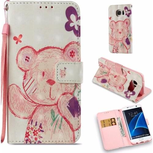 S7 Luxury 3D Painted PU Wallet Silicon Back Case S9 Cover For Samsung Galaxy S7 Edge Wallet Case with Card Holder