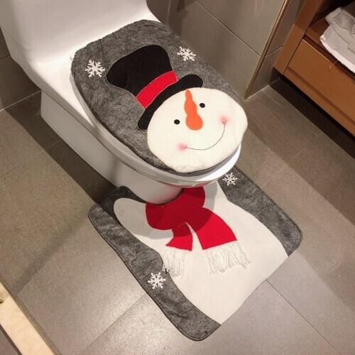 Christmas Snowman Toilet Seat Cover Bath Mat Lid Cover Bathroom Rug Lid Toilet Cover Set New Year Christmas Decorations for Home