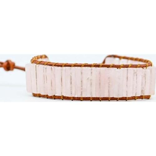 Pink Natural Stome Bracelet Strip-shaped Boho Bracelet Jewelry Handmade Leather Wrap Bracelet Gifts