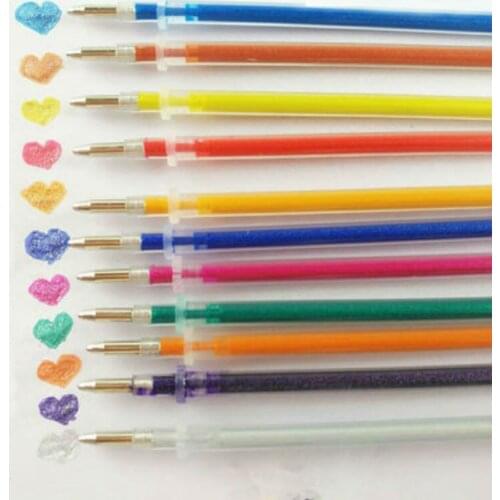 12Ppcs 0.8mm 36 Colors Metal Fluorescent Rainbow Gel Pen Core Flash Refill Neutral Drawing School Office Stationery Supplies