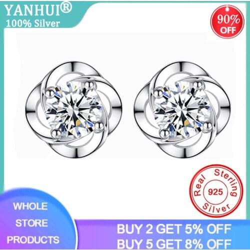 YANHUI Simple White Petal Earrings For Women Bohemian 925 Sterling Silver Flower Stud Earring Original Silver 925 Jewelry GE2
