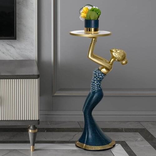 Nordic Modern Resin Kneeling Girls Figurine Home Decoration Statue Storage Tray Floor Stand Figurine Living Room Decor Sculpture