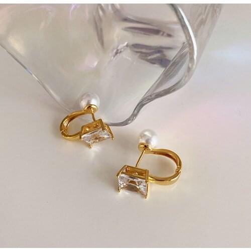 SRCOI New Fashion Metal Exaggerated Zircon Imitation Pearl Small Ear Buckle Women Temperament Creative Jewelry Gifts 202105