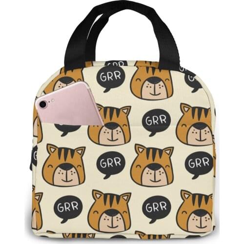 Cute Cats Print Lunch Bag Portable Insulated Thermal Cooler Bento Lunch Box Tote Picnic Storage Bag Pouch