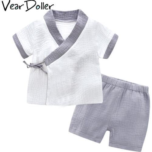 VearDoller Babys Sets 2019 Summer Short Sleeve Top + Shorts Two-pieces Set Cute Baby Girl Kimono Breathable Boy Clothes Set