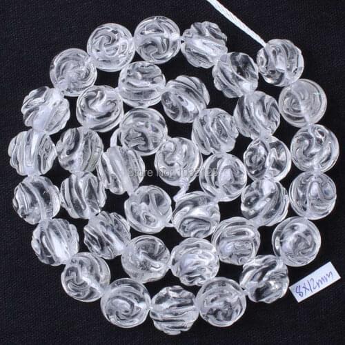 High Quality 10mm Carved Roses Round Natural Rock Crystal Quartz Loose Beads Strand 15" DIY Creative Jewellery Making w1118